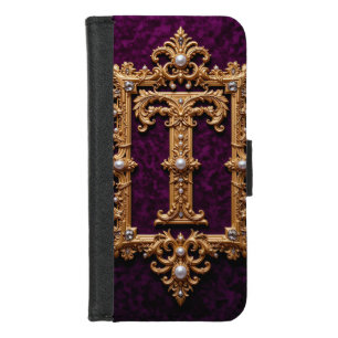 Letter T in Gold Ornamental Frame iPhone 8/7 Wallet Case