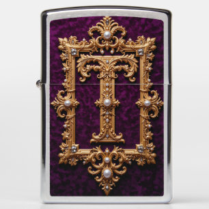 Letter T in Gold Ornamental Frame Zippo Lighter