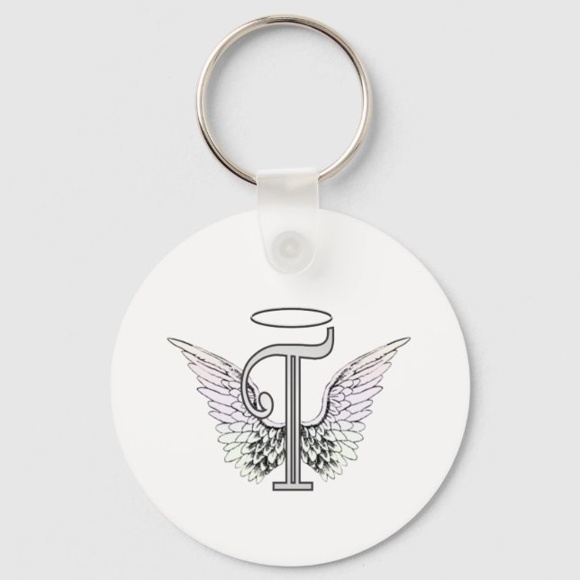 Letter T Initial Monogram with Angel Wings & Halo Keychain (Front)