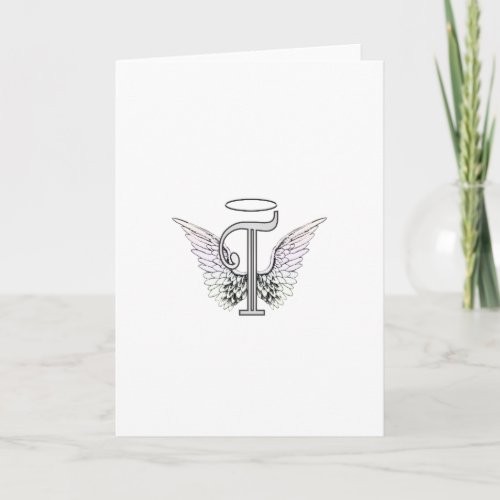 Letter T Initial Monogram with Angel Wings  Halo Note Card