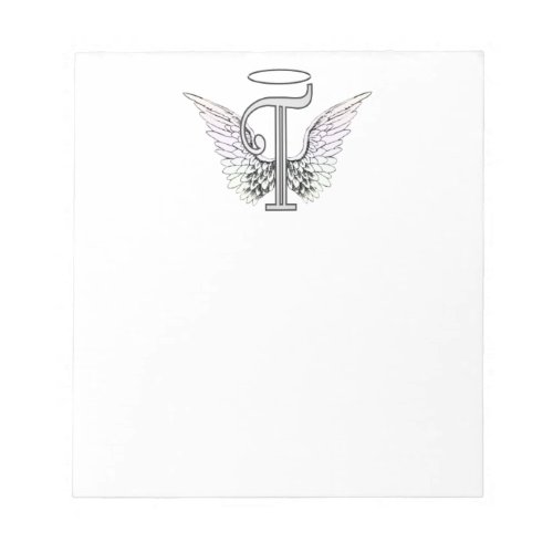 Letter T Initial Monogram with Angel Wings  Halo Notepad
