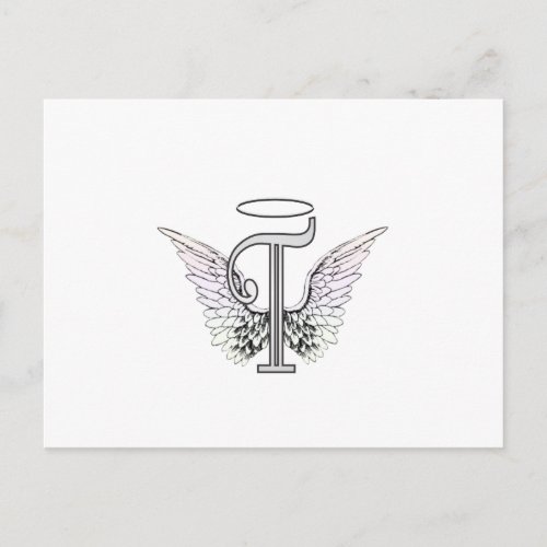 Letter T Initial Monogram with Angel Wings  Halo Postcard
