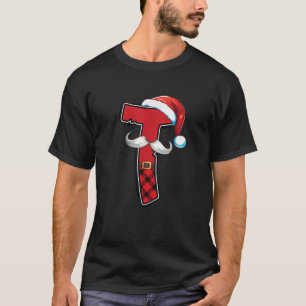 Letter T Initial Name Plaid Santa Hat Christmas T T-Shirt