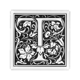 Letter T Medieval Monogram Art Nouveau Acrylic Tray