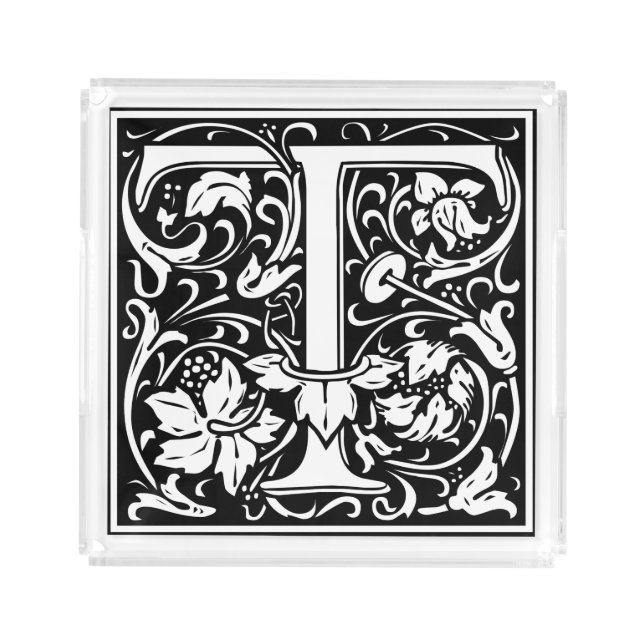 Letter T Medieval Monogram Art Nouveau Acrylic Tray (Front)