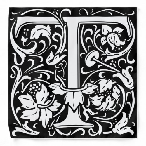 Letter T Medieval Monogram Art Nouveau Bandana