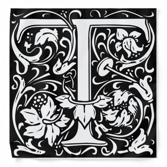 Letter T Medieval Monogram Art Nouveau Bandana (Front)