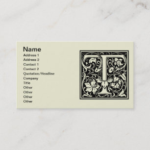 Letter T Medieval Monogram Art Nouveau Business Card