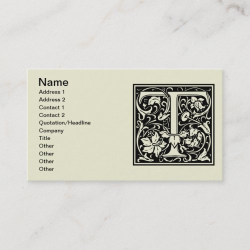 Letter T Medieval Monogram Art Nouveau Business Card