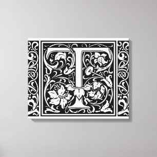 Letter T Medieval Monogram Art Nouveau Canvas Print