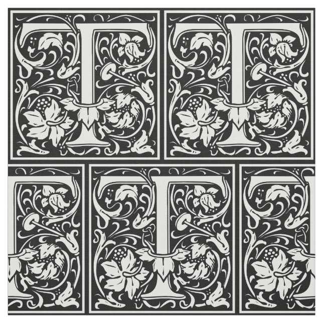 Letter T Medieval Monogram Art Nouveau Fabric (Swatch)