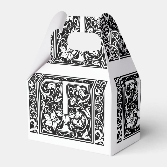 Letter T Medieval Monogram Art Nouveau Favor Boxes (Front Side)