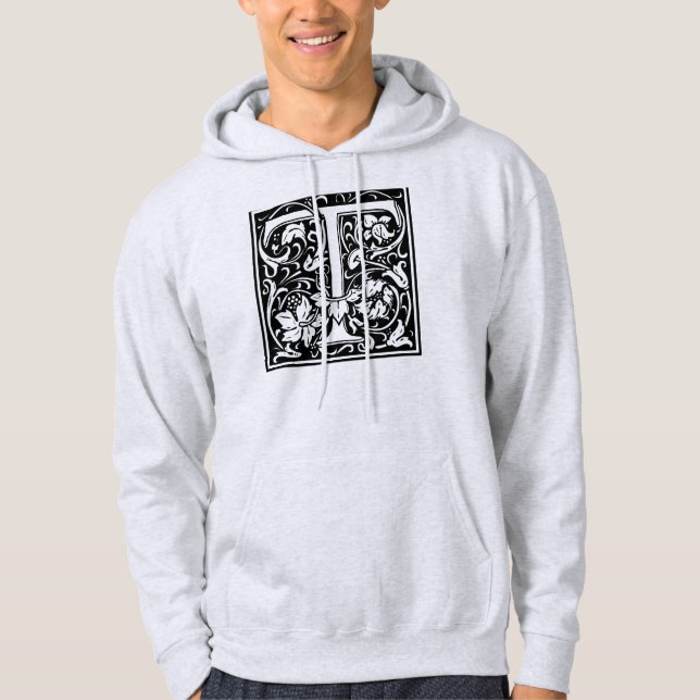 Letter T Medieval Monogram Art Nouveau Hoodie (Front)