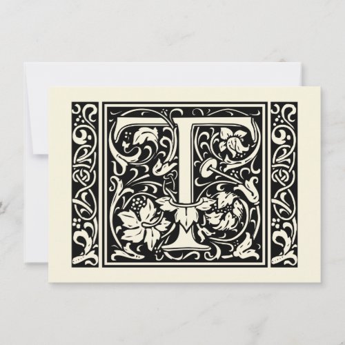 Letter T Medieval Monogram Art Nouveau Invitation