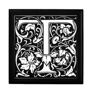 Letter T Medieval Monogram Art Nouveau Jewelry Box