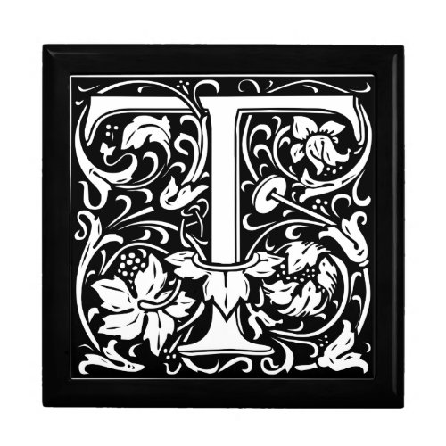 Letter T Medieval Monogram Art Nouveau Jewelry Box