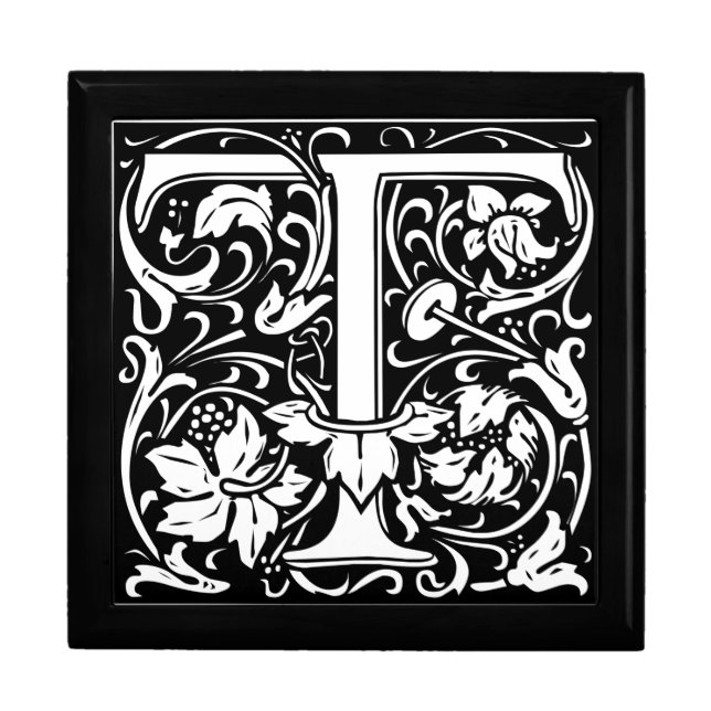 Letter T Medieval Monogram Art Nouveau Jewelry Box (Front)