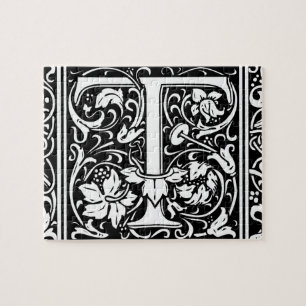 Letter T Medieval Monogram Art Nouveau Jigsaw Puzzle