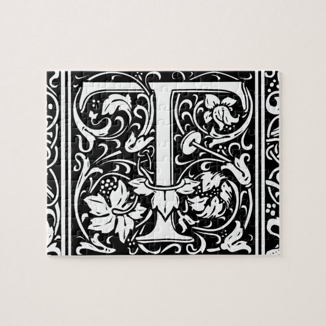 Letter T Medieval Monogram Art Nouveau Jigsaw Puzzle (Horizontal)