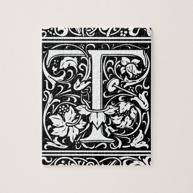 Letter T Medieval Monogram Art Nouveau Jigsaw Puzzle (Vertical)