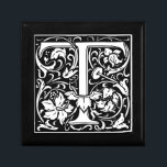 Letter T Medieval Monogram Art Nouveau Keepsake Box<br><div class="desc">This initial T is part of a complete series of upper case William Morris inspired typography initials. The black and white lettering is highly decorative, styled after the fancy typography of the middle ages. Cute and trendy, this is a vintage chic monogram T - letter T- swirly T . Customize...</div>