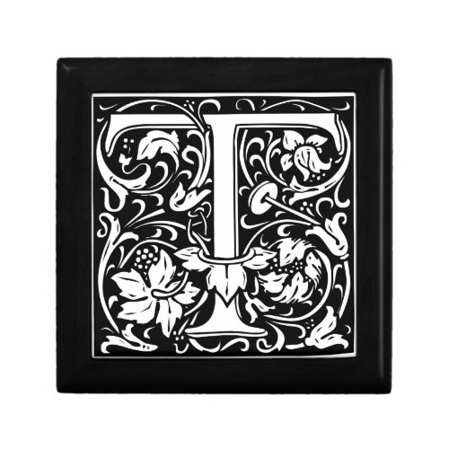 Letter T Medieval Monogram Art Nouveau Keepsake Box