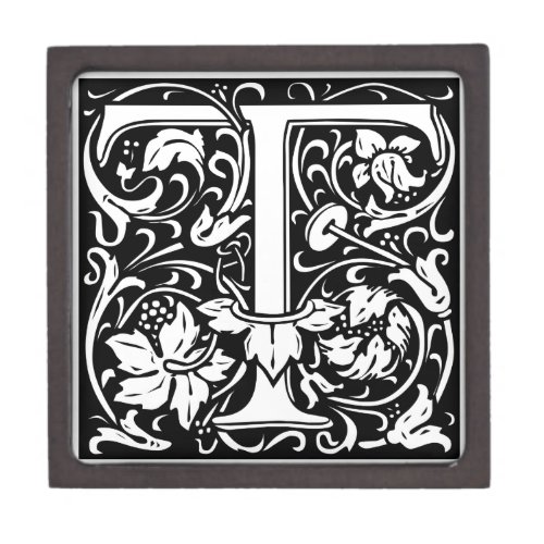 Letter T Medieval Monogram Art Nouveau Keepsake Box