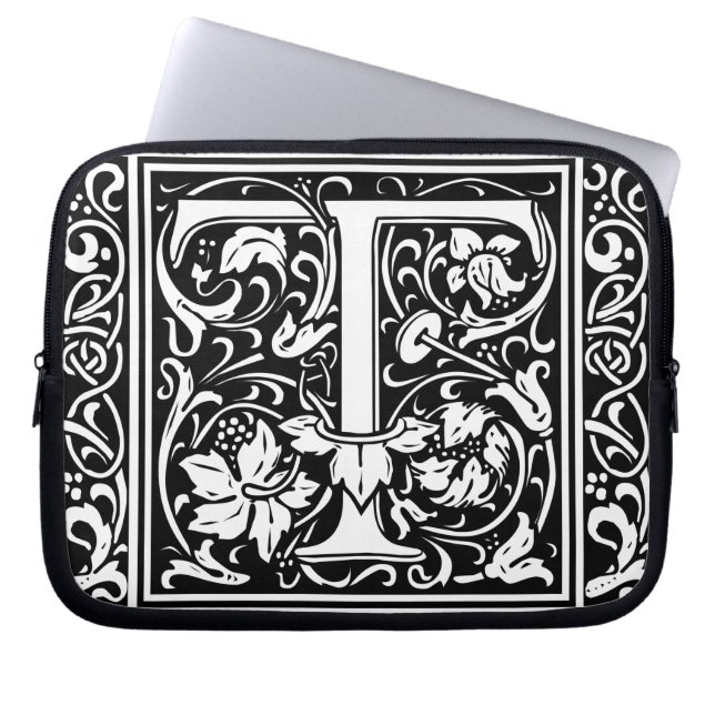Letter T Medieval Monogram Art Nouveau Laptop Sleeve (Front)