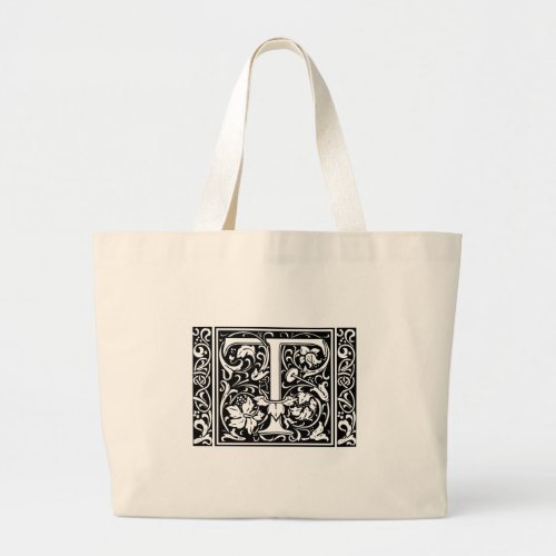 Letter T Medieval Monogram Art Nouveau Large Tote Bag