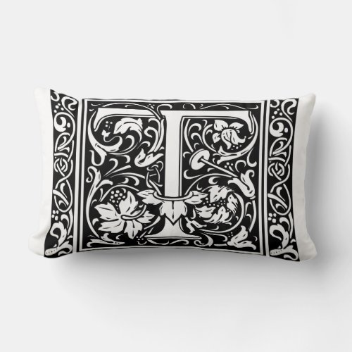 Letter T Medieval Monogram Art Nouveau Lumbar Pillow