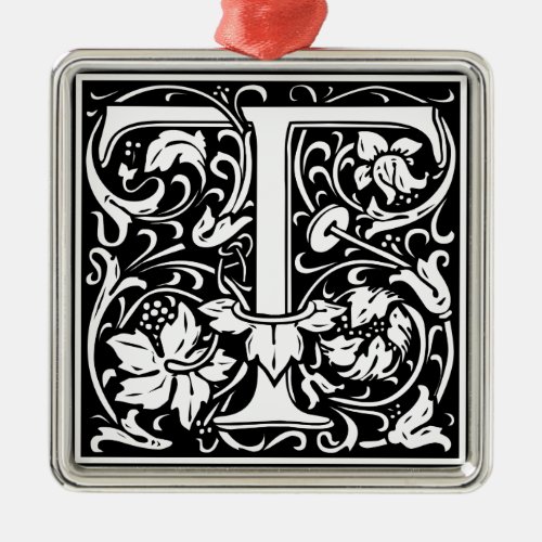 Letter T Medieval Monogram Art Nouveau Metal Ornament