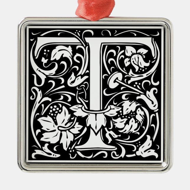 Letter T Medieval Monogram Art Nouveau Metal Ornament (Front)
