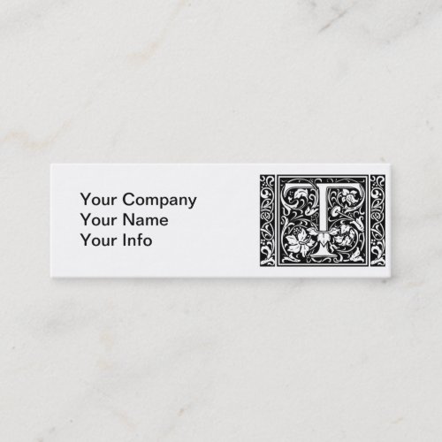 Letter T Medieval Monogram Art Nouveau Mini Business Card