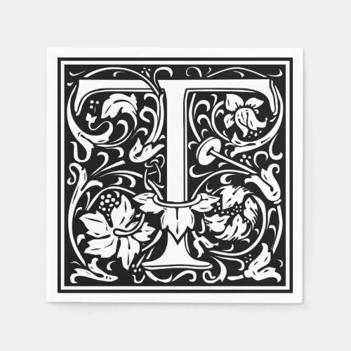 Letter T Medieval Monogram Art Nouveau Napkins