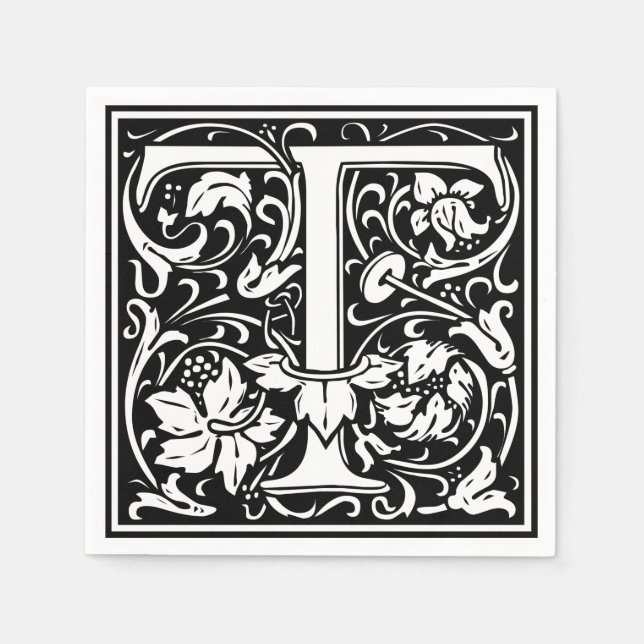 Letter T Medieval Monogram Art Nouveau Napkins (Front)