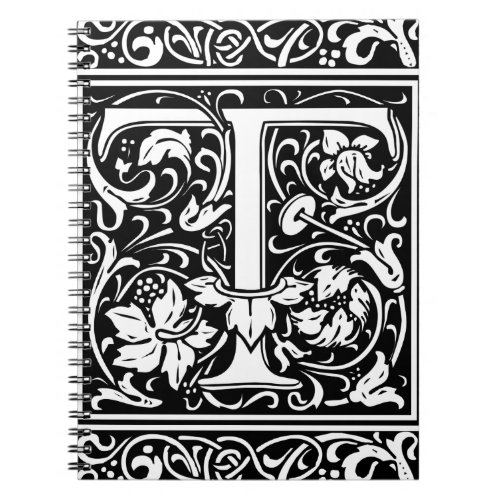 Letter T Medieval Monogram Art Nouveau Notebook