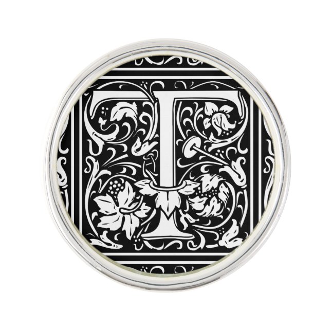Letter T Medieval Monogram Art Nouveau Pin (Front)