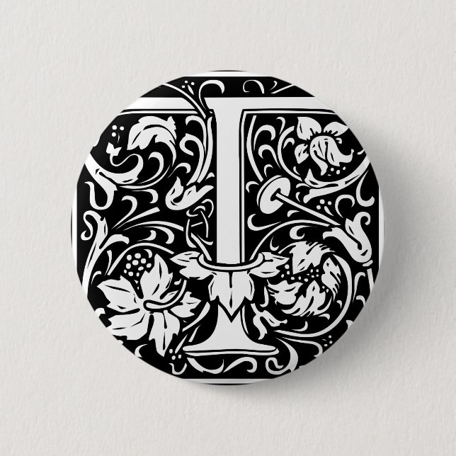 Letter T Medieval Monogram Art Nouveau Pinback Button (Front)