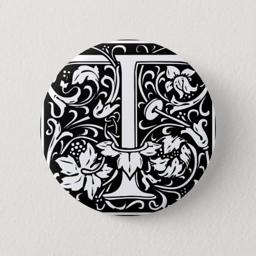 Letter T Medieval Monogram Art Nouveau Pinback Button