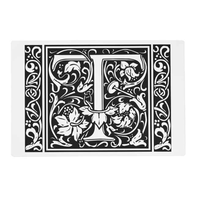 Letter T Medieval Monogram Art Nouveau Placemat (Front)