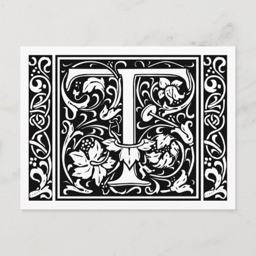 Letter T Medieval Monogram Art Nouveau Postcard