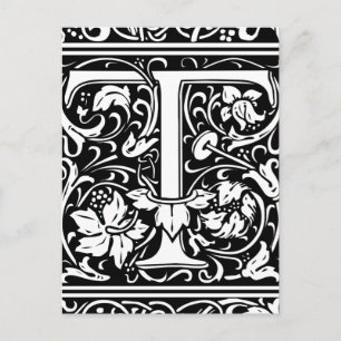 Letter T Medieval Monogram Art Nouveau Postcard