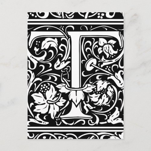 Letter T Medieval Monogram Art Nouveau Postcard