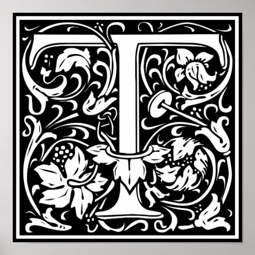 Letter T Medieval Monogram Art Nouveau Poster