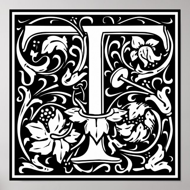 Letter T Medieval Monogram Art Nouveau Poster (Front)