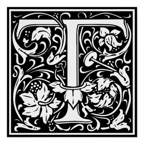 Letter T Medieval Monogram Art Nouveau Poster