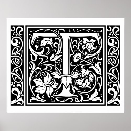 Letter T Medieval Monogram Art Nouveau Poster