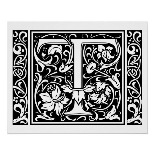 Letter T Medieval Monogram Art Nouveau Poster