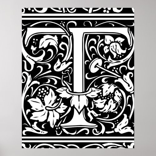 Letter T Medieval Monogram Art Nouveau Poster