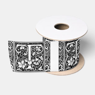 Letter T Medieval Monogram Art Nouveau Satin Ribbon